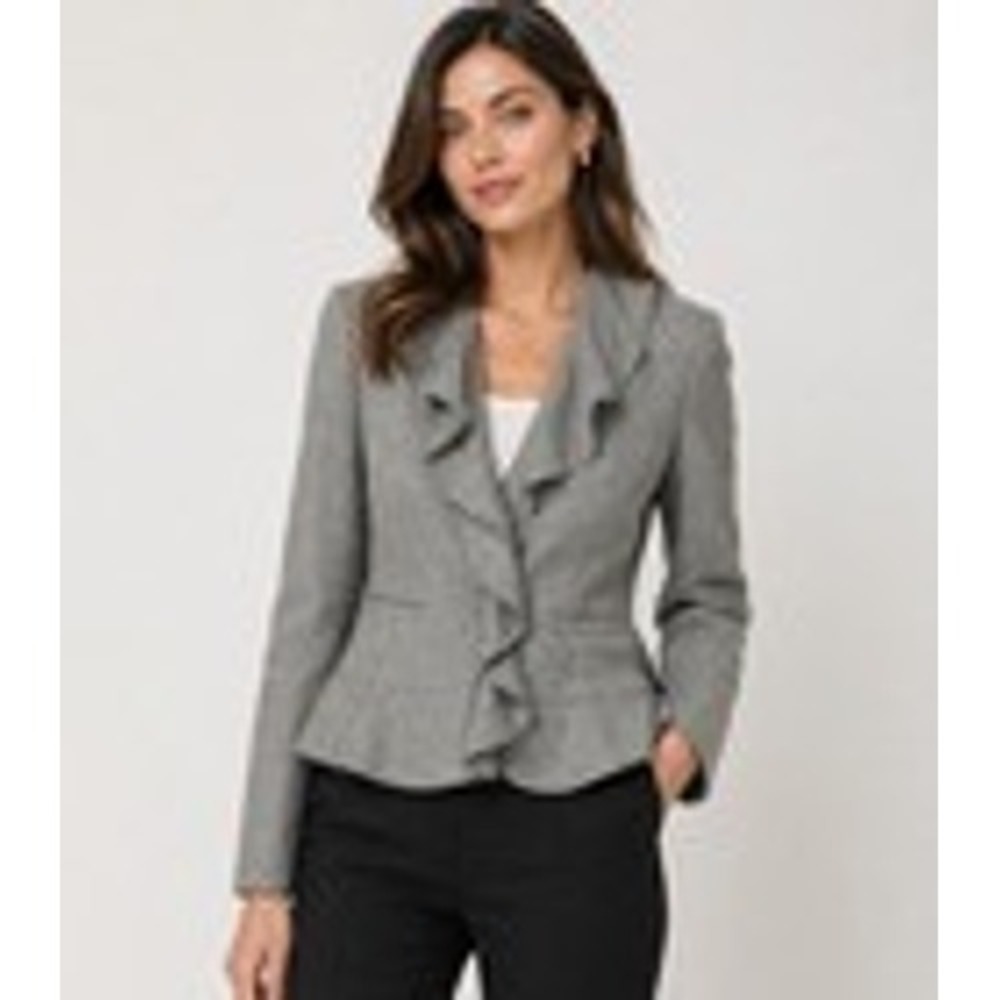 J.Crew Wool Ruffle Peplum Blazer Jacket Womens 8 Gray Lined Tailored